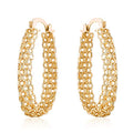 Barzel 18K Gold Plated Link Mesh Braided Filigree Hoop Earrings (Gold)