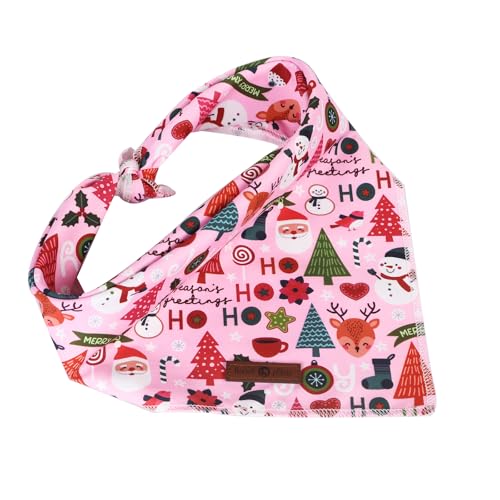 Lionet Paws Christmas Dog Bandana Washable Cotton Handkerchief Scarf Triangle Ho Christmas Tree Pink Bandanas for Small Medium Dogs Girl - color: Ho Xmas, size: Small (Pack of 1)
