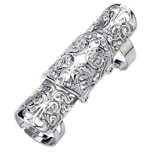 Szxc Jewelry Women's Crystal Double Full Finger Armor Knuckle Ring Adjustable - color: clear