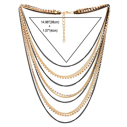 Waterfall Multi-Strand Chains Statement Collar Necklace with Rhinestones Chains, Dress - color: F-Metal Color: 18K Gold-Plated & Black