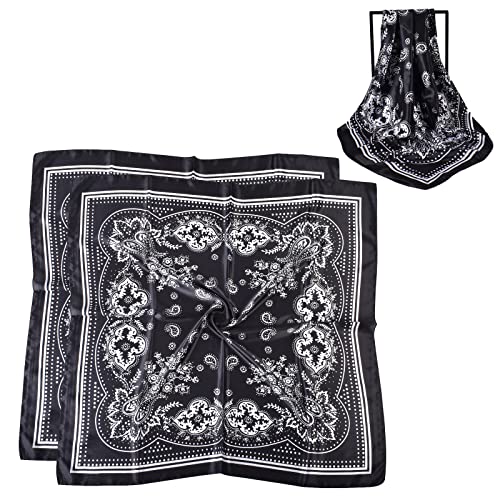 35 x 35 Women's Fashion Pattern Large Square Silk Like Hair Scarf Head Sleeping Wrap Satin Neck Bandana for Gift… - color: Black - Retro Pace
