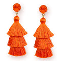 Me&Hz Colorful Layered Tassel Earrings Bohemian Statement Tiered Tassel Big Dangle Drop Earrings for Women Druzy Studs Valentine’s Day Gift - color: Orange
