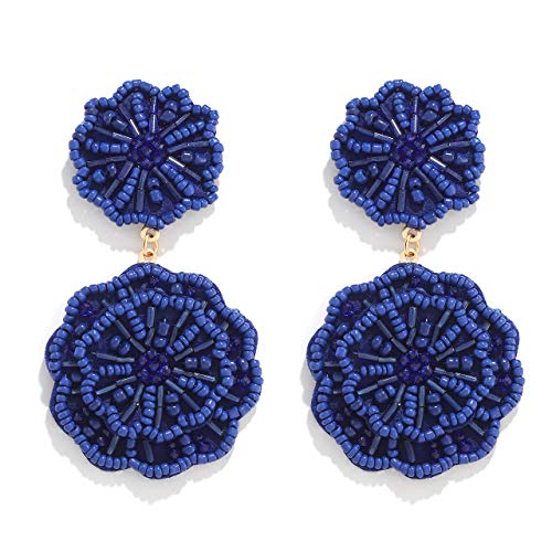 Statement Beaded Drop Earrings for Women Layered Bead Dangle Earrings - color: Blue