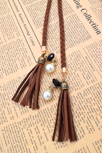 TeeYee Waist Belt Woven Knitted Rope/Chain PU leather 3 Pieces Tassel Rope Skinny Belt - color: 257beigetancoffee