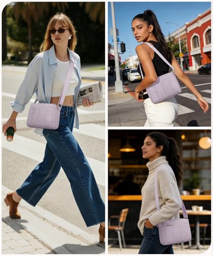 Pritent Crossbody Bags for Women, Lightweight Puffer Travel Cross Body Purse, Mini Shoulder Handbag Used for Daily Gym Hiking - color: Violet