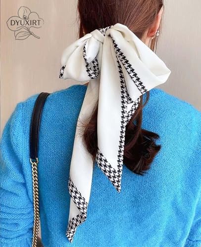 Head Scarf Purse Handle Neck Satin Hair Scarfs For Bag Lightweight Silky Long Thin Women's Fashion Scarves 59 * 5.9” - color: H24-the Black Diamond-shaped Area(59*5.9inch)