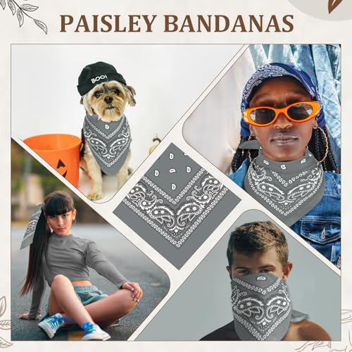 12 Pack Bandanas Unisex Paisley Cowboy Bandanas Bulk Multi Purpose Headband Scarf for Men Women Costume - color: Gray, style: Classic
