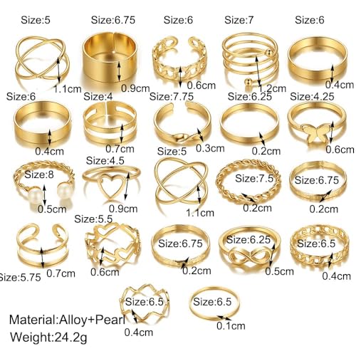 FAXHION 25 PCS Gold Stackable Rings Set for Women, Simple Twist Knuckle Finger Ring Trendy, Dainty Stacking Statement Thumb Rings Pack Jewelry Gift - color: B-gold