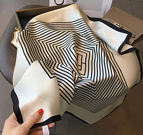 JERLA 100% Pure Mulberry Silk Square Scarf for Hair-27''x27'' Women Men Natural Silk Neckerchief Headscarf - color: White and Black Stripe
