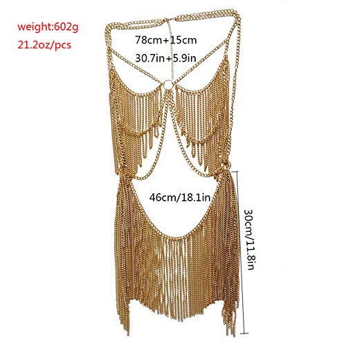 Women's Sexy Suit Body Chain - color: Gold Color-Personality Hanging Needle Connected Body Chain-8