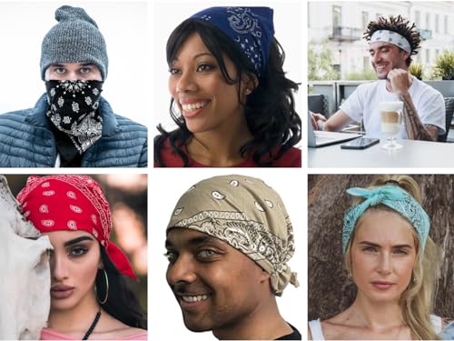 Classic Paisley Bandanas - 3 Pack Gift Set, 100% Cotton, 22x22 Inches - color: Black /Navy Blue/ White