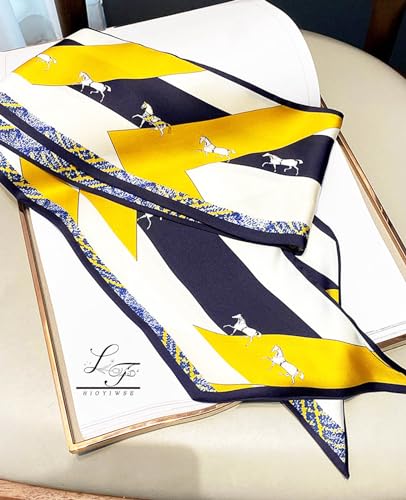 Hioyiwse Head Scarf Hair Neck Scarves For Women Purse Bag Scarfs For Handbags Silky Long Thin Satin Headscarf Fashion - color: B24-yellow Lightning Horse