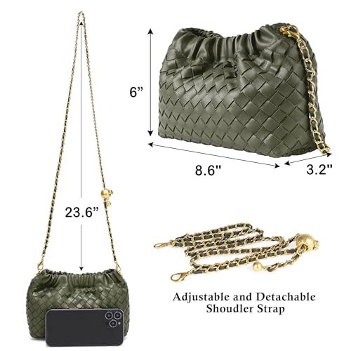 Joryin Woven Women's Crossbody Bag & Evening Purse, Trendy Dumpling Clutch & Hobo Cloud Shoulder Bag Trendy Dumpling Clutch - color: Woven Leather-olive