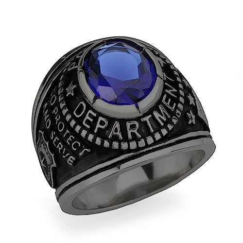 Mia Arte Mens Custom US Vintage Police Officer Shield Ring with Engraved Name | Durable TK316 Stainless Steel | Size 8-14 - color: Black