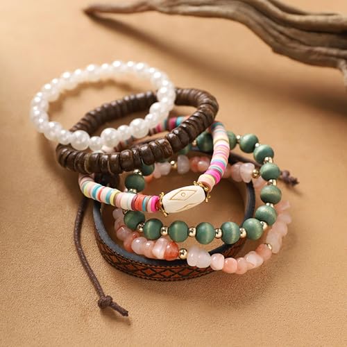 Long tiantian Western Turquoise Beaded Bracelet Set for Women Stackable Cowgirl Bracelets Boho Concho Jewelry Country Concert Rodeo Outfit Accessories Gifts - color: E3:western wooden dress