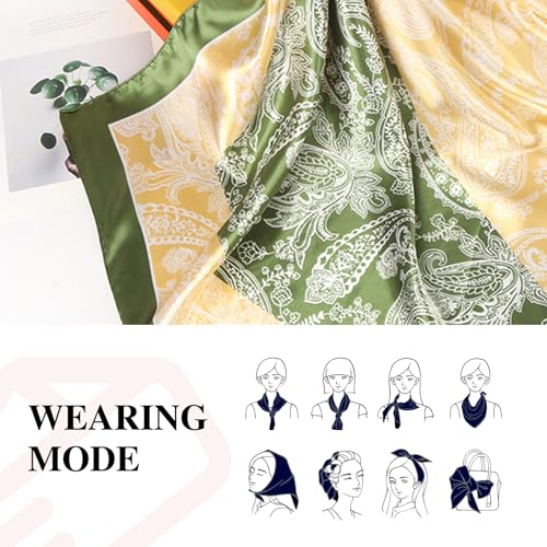 35 Inches Silk Head Scarf-Satin Hair Scarves Silk Bandana Scarf Headscarf for Women's Fashion Scarves - color: Green-spliced Cashews