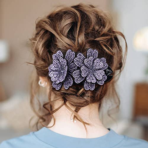 inSowni 4 Pack Luxury Fancy Gems Korean Decorative Glitter Sparkly Crystals Rhinestones Double Flower Hair Claws Clips Plastic Barrettes Hairpin Clamps Hair Accessories for Women Girls Thick Long Hair - color: 4 Pack Rhinestone Double Flower Hair Claw Cli