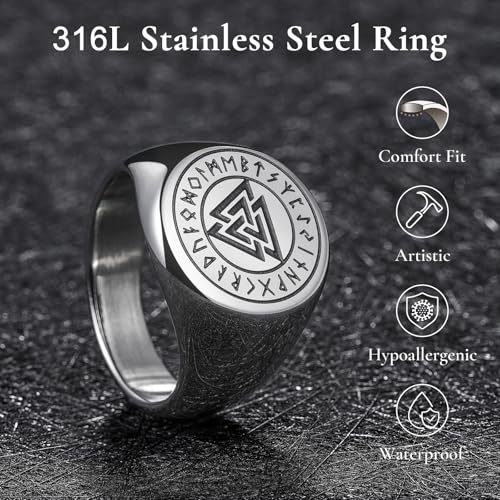 King Will Men's Tungsten Signet Rings Thumb Pinky Biker Band Ring For Men High Polished Plain Wedding Statement Ring Comfort Fit Size 7-12 - color: Runes-Silver