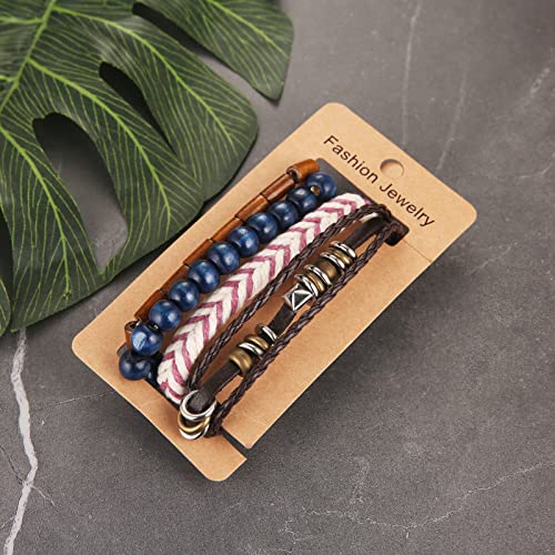 HZMAN Wrap Bracelets Men Women, Hemp Cords Wood Beads Ethnic Tribal Bracelets, Leather Wristbands - style: Hand-made 4 MIX