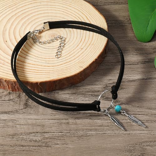 Boho Outfits for Women Boho Necklaces Country Concert Outfits Nashville Western Jewelry Choker Necklaces Long Leather Necklace Western Dress Jewelry Country Cowgirl Accessories Gifts - color: H:Black Circle Necklace