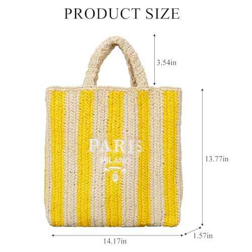 Straw Beach Bag for Women Summer Woven Tote Bag Packable Straw Purses and Handbags for Vacation Holiday - color: M-yellow