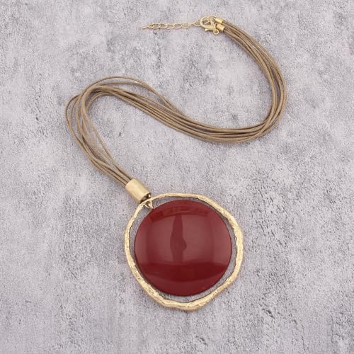 Leather Necklace for Women Large Pendant Hippie Choker Necklace Vintage Sweater Necklace Chunky Boho Necklaces for Women - style: Boho Statement Necklace