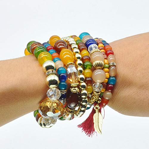 Bohemian Bracelet Sets for Women - 6 Sets Stackable Stretch Bracelets Multi-color Boho Jewelry for Women Hippie Bracelets Dainty Jewelry - color: Bohemian stackable bracelet