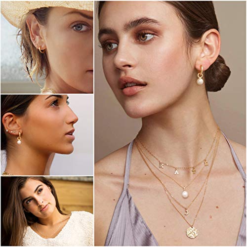 Gold Plated Huggie Hoop Earrings with Charms Fashion Pearl Drop Dangle Earrings for Women Handmade Karma Circle Jewelry for Ladies Lightweight Pearl Earrings on Christmas - color: small hoop