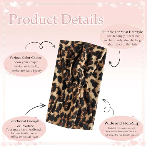 4 Pack Wide Headbands for Women Cute Boho Headband Leopard Knotted Turban Head Bands Hair Wraps Solid Color Head Scarf Fashion Turban Hairband Large Scarf Headband For Women’s Hair Accessories - color: Style 135