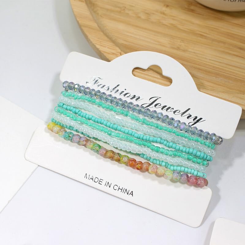 Pingyongchang Boho Colorful Beads Stackable Bracelets Set for Women Handmade Multicolor Seed Crystal Layered Stretch Bracelets Retro Country Holiday Beach Trendy Jewelry Gifts - color: Blue
