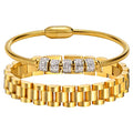 MPRAINBOW 2pcs 18K Gold Plated Chain Link Bracelet, Stainless Steel Crystal Friendship Bracelets Bangle,Watch Band Chains Wristband Jewelry with Adjust Tool - color: Gold-set D