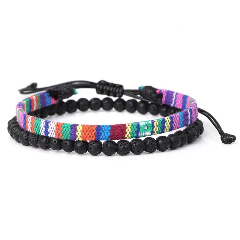 Hippie Necklaces For Women Men, Boho Woven Rope String Bracelets Handmade, Adjustable Braided Long Rope Charm Pendant, Peace Sign Bohemian Couple Bracelets Jewelry Keychain - color: hippie bracelets 630
