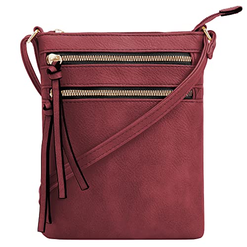 DELUXITY Crossbody Purse Bag Shoulder Bag Multi Pocket Zipper Purse - color: Wine