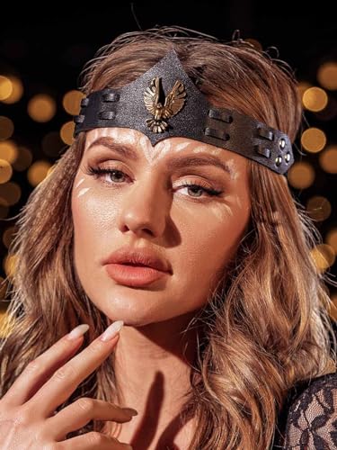 Yean Black Leather Headband Viking Headpiece Halloween Gothic Hair Band | Eagle Costume Women Headband Men Cosplay Hair accessories