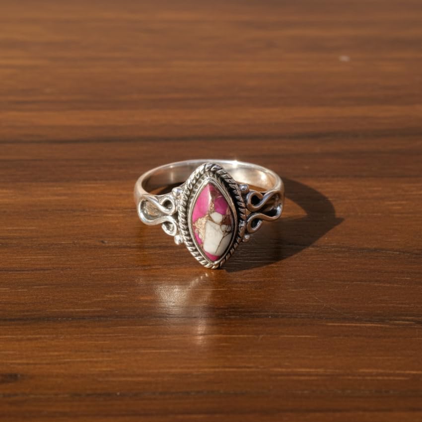 Natural Pink Cotton Candy Turquoise 925 Sterling Silver Handmade Design Boho Promise Ring For Women