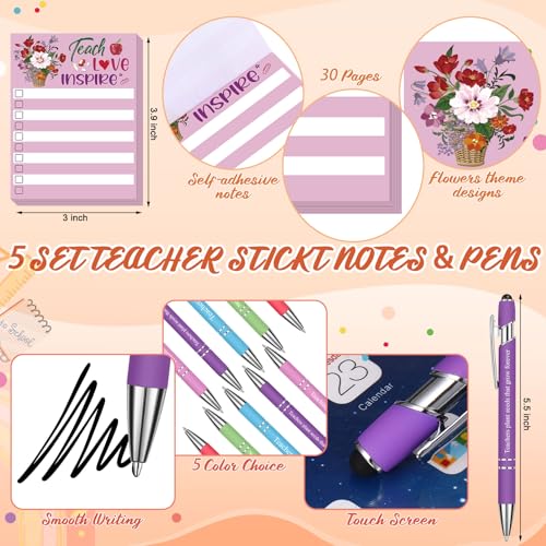 25 Pcs Teachers Appreciation Gift for Women Teacher Kraft Paper Bags Makeup Bags Sticky Notes Ballpoint Pens and Bookmarks Graduation Gifts for Tutor Appreciation Week Gift Sets Bulk - style: White