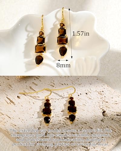 Colorful Cubic Zirconia Dangle Earrings for Women Multicolor Crystal Earrings Rainbow Cz Dangling for Birthstone Jewelry - color: Brown
