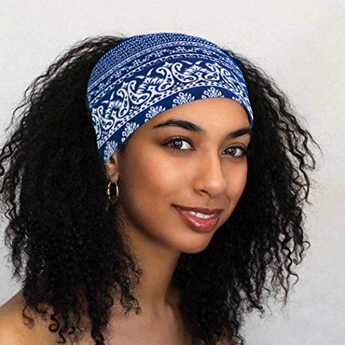 Bohend Boho Headbands for Women, Classic African Print, 3 Pack, Yoga Sports Hair Accessories, Navy Blue, Black, Burgundy