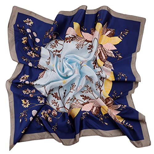 NZKNP Silk-Like Head Scarf - Women's Bandana Wraps - color: 26-dark and Light Blue, size: 35"*35"