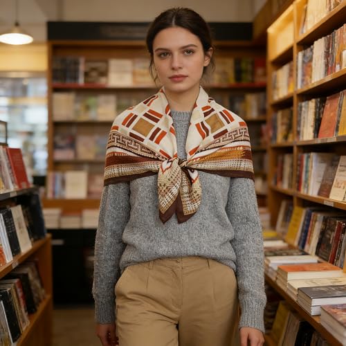 35" Head Scarf Large Square Scarf Like Cotton Hairscarf Fashion Scarves Bandana Night Sleeping Wraps for Women B01 - color: Khaki Quadrilateral