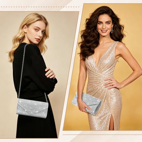 PACETAP Rhinestone Clutch Purses for Women, Sparkly Glitter Evening Bags Handbag Crossbody Bag for 1920s Party Wedding Engagement Prom(Silver) - color: Rhinestone Silver