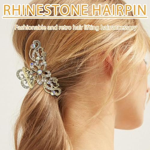2 Pcs Gold Rhinestone Claw Clip, Crystal Bling Diamond Claw Clips, Hollow Hair Clips for Women, Elegant Hair Accessories for Party, Wedding, Daily Use - color: 2 Gold