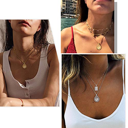 ChicSilver Coin Necklace Sterling Silver Vintage Round Circle Disc Dainty Coin Pendant Necklaces for Women - color: Style B - Silver