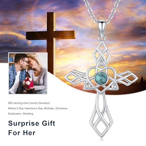 Cross Necklace 925 Sterling Silver Turquoise Christian Pendant Religious Cross Jewelry Christmas Gifts for Women Men - style: Celtic A
