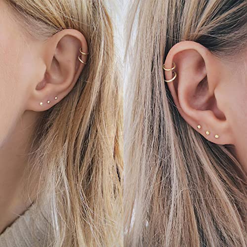 Dainty 6 Pairs Surgical Steel Earrings Sets for Multiple Piercing, Lightweight 14K Gold Plated Small Huggie Hoop Earrings, Flat Back Tiny Ball CZ Stud Earrings for Cartilage, Helix, Lobe, Hypoallergenic - style: 14K Gold Plated - Huggie Hoops and Ball Stu