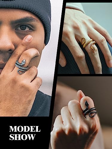 Stainless Steel/18K Gold Plated/Black Snake Ring for Men Women Size 7-12 Serpent Reptile Rings Punk Gothic Jewelry(with Gift Box) - color: 01-Steel