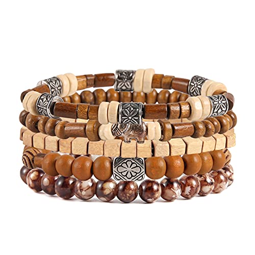 HZMAN Wrap Bracelets Men Women, Hemp Cords Wood Beads Ethnic Tribal Bracelets, Leather Wristbands - style: Elephant