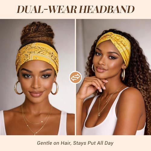 Awumbuk Wide Headbands for Women, 7.08 Inch Thick Boho Turban Style Hair Wraps, Non-Slip Moisture-Wicking Workout Headband for Sports, Yoga, Daily Fashion, 8 Pack Multi Colors (Purple Boho Paisleys) - color: Purple Boho Paisleys
