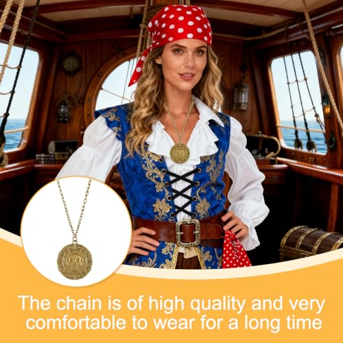 2 PCS Pirate Skull Coin Necklace, Medallion Coin Skull Necklace for Pirate Party Cosplay, Pirates of Halloween Costume Accessories for Women & Men