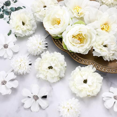 BBTO 21 Pcs Flower Hair Clip Rose Hair Clips Barrettes for Women Flower Accessories Boho Bride Claw Clip Hairpin Brooch Pin Headpiece for Wedding (White) - color: White